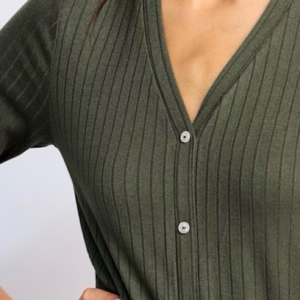 Market & Spruce Olive Ribbed Long-Sleeve Button-Front Maxi Dress - Picture 2 of 5